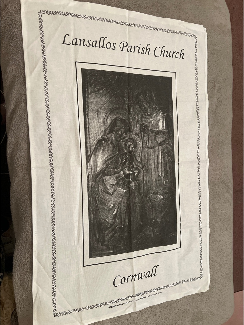 Lansallos Parish Church Cornwall Cotton Printed Tea Towel